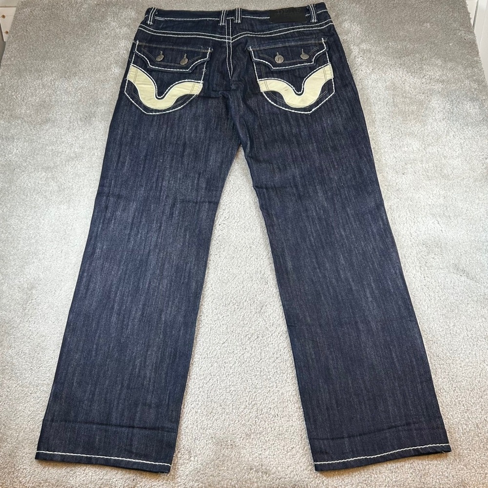Delf Original Denim Jeans Mens 36x34 Dark Wash White Contrast Stitch Streetwear